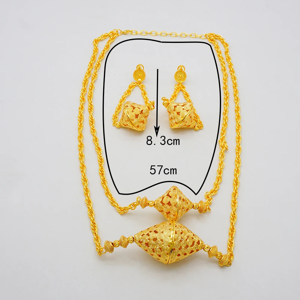 Dubai Jewelry Set Elegant Necklace Earrings Wedding Party Bridal Women's 2024 Gold Color Jewelry Set Luxury