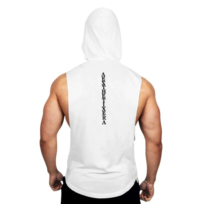 Gym Clothing Fitness Hooded Hip Hop Tank Top Men Bodybuilding Muscle Workout Singlet Sleeveless Shirt Outdoor Jogging Sweatshirt