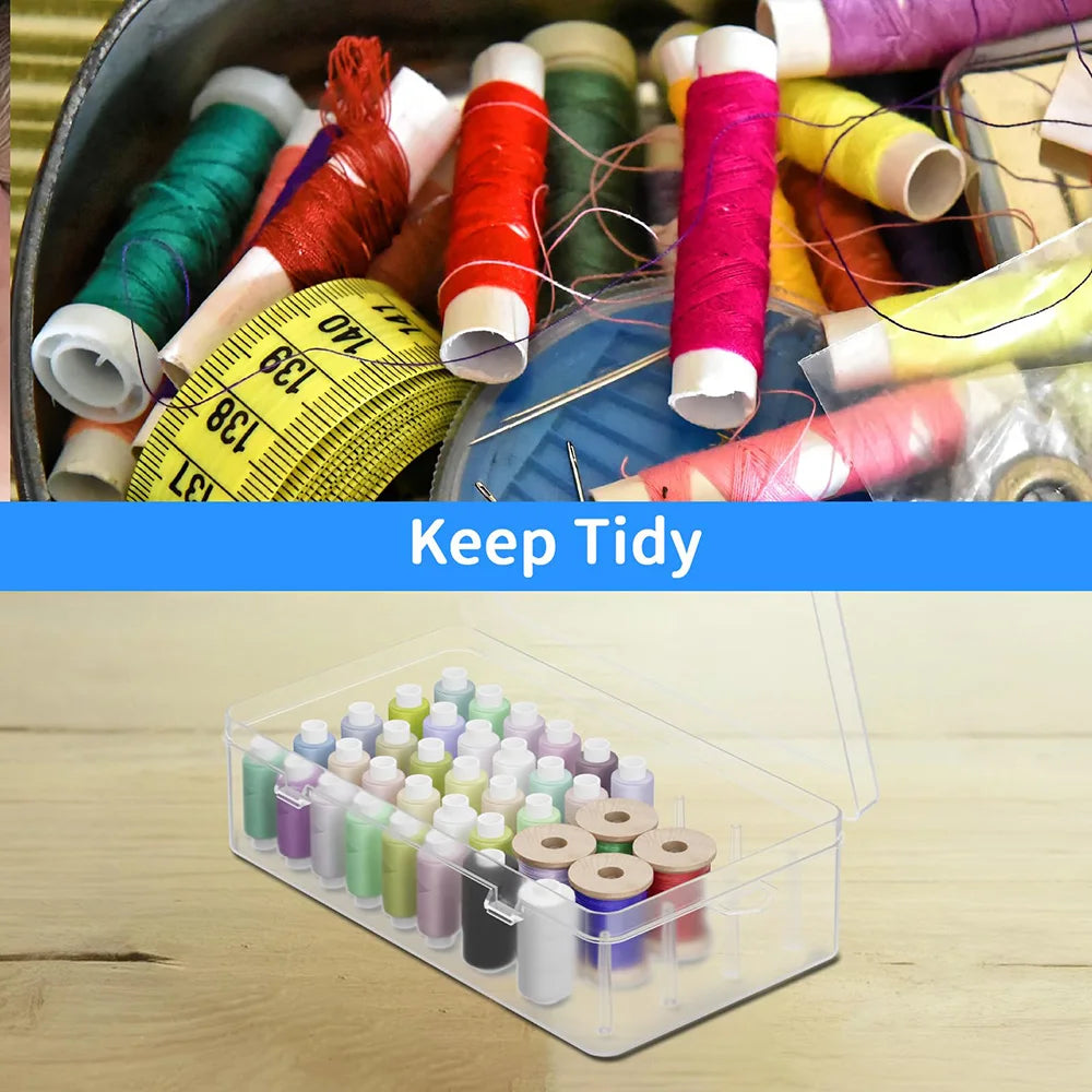 42 Spools Sewing Thread Box Storage, Clear Plastic Thread Spools Holder, Embroidery Organizer Bobbins Storage Case