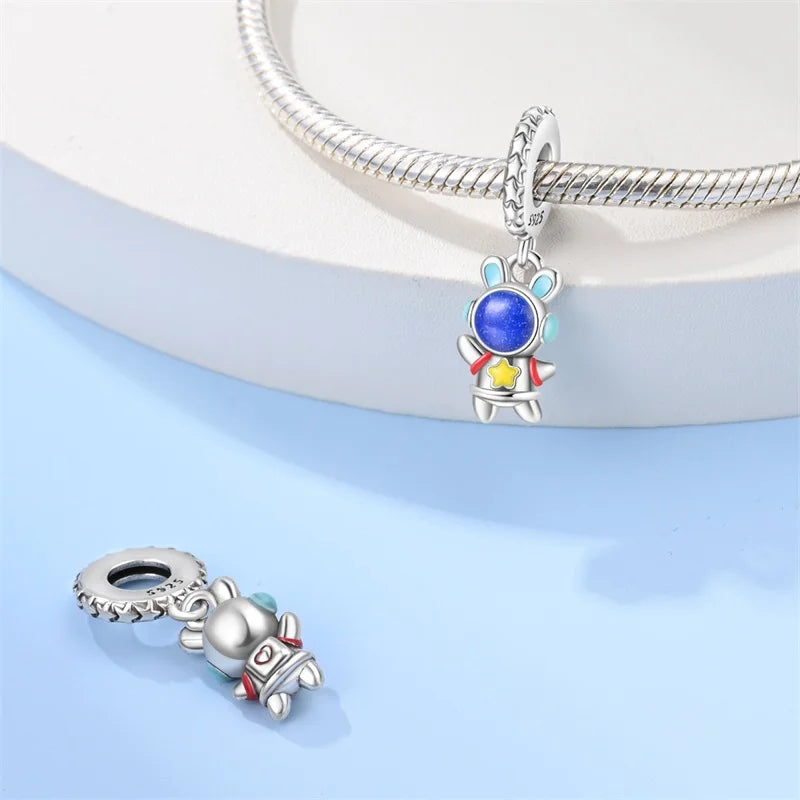 Fit Qikaola 925 Original Bracelet Fashion Bee Astronaut Eiffel Tower 925 Silver Charms Beads Fine DIY Birthday Jewelry For Women