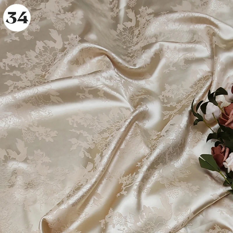 Floral Pattern Jacquard Damask Fabric Faux Silk Satin Brocade Fabric For DIY Sewing Cheongsam Hanfu Wedding Dress Garment Decor
