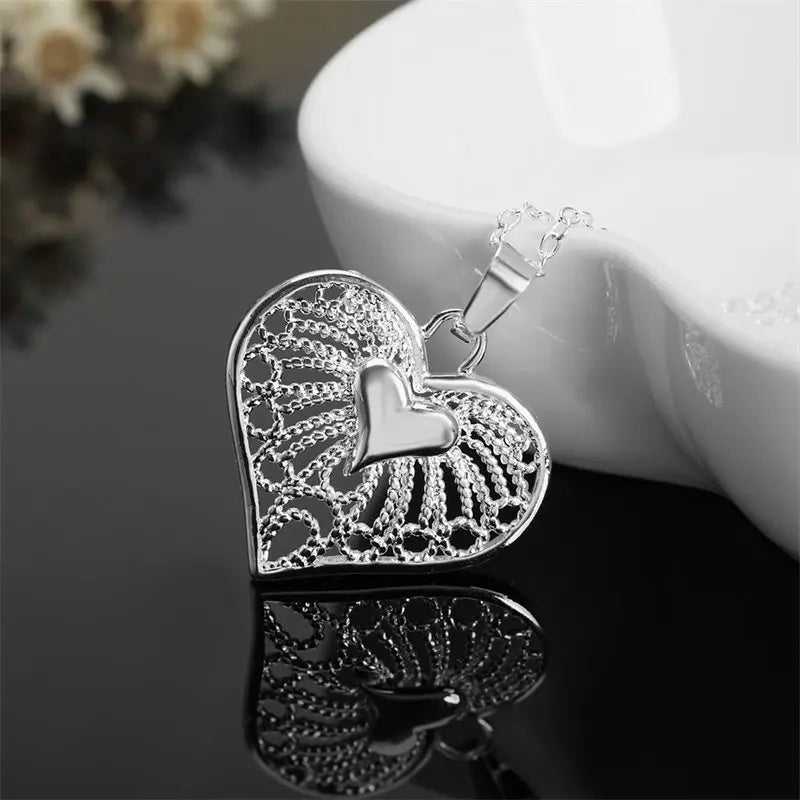 Fashion 925 Sterling Silver 18-24 Inches Fine 25MM Heart Necklace For Charm Women Wedding Party Favors Jewelry Accessories