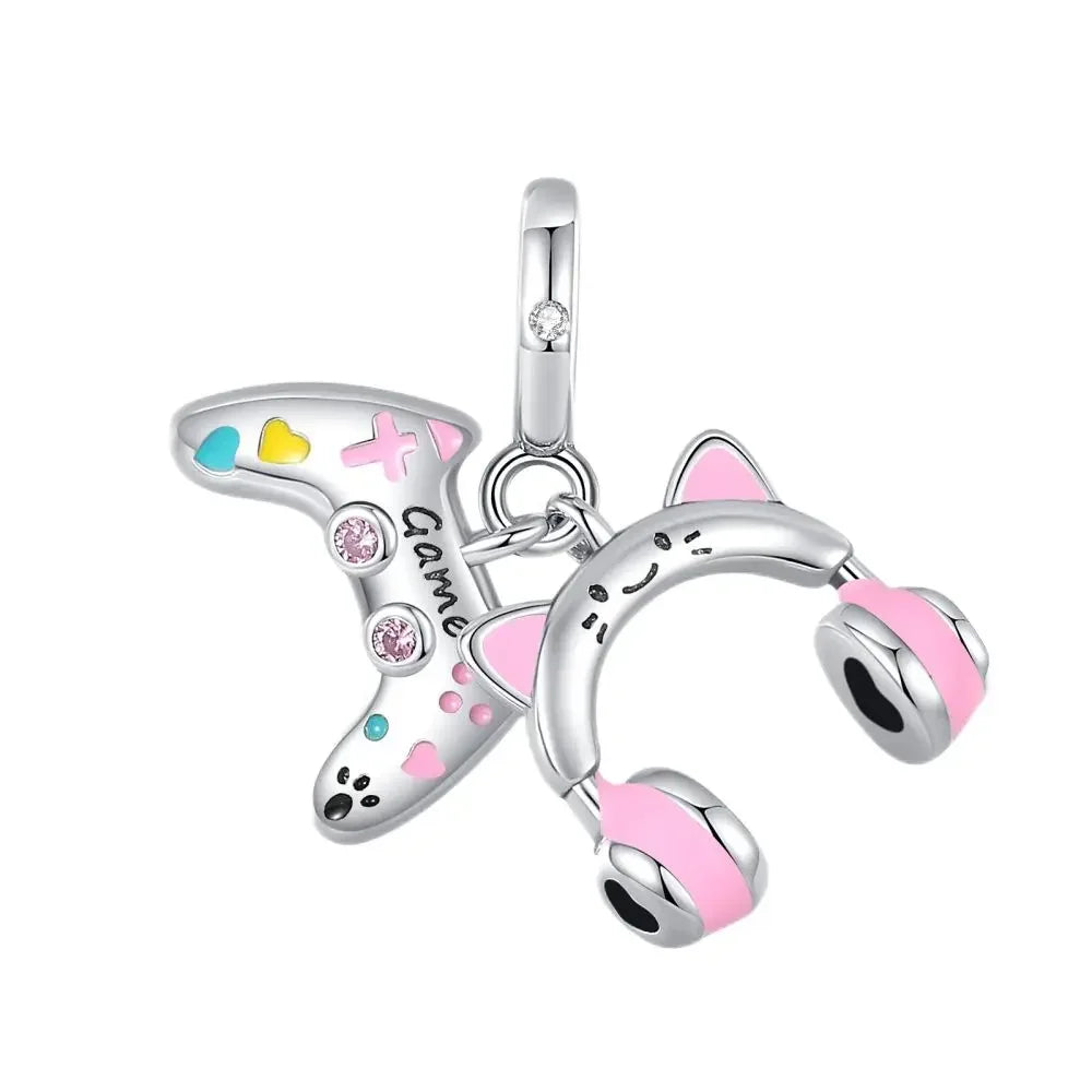 Original 925 Sterling Silver Charms Bag Earphone Magic Cube Watch Games Console Bead Pendant Fit Bracelet Necklace Jewelry