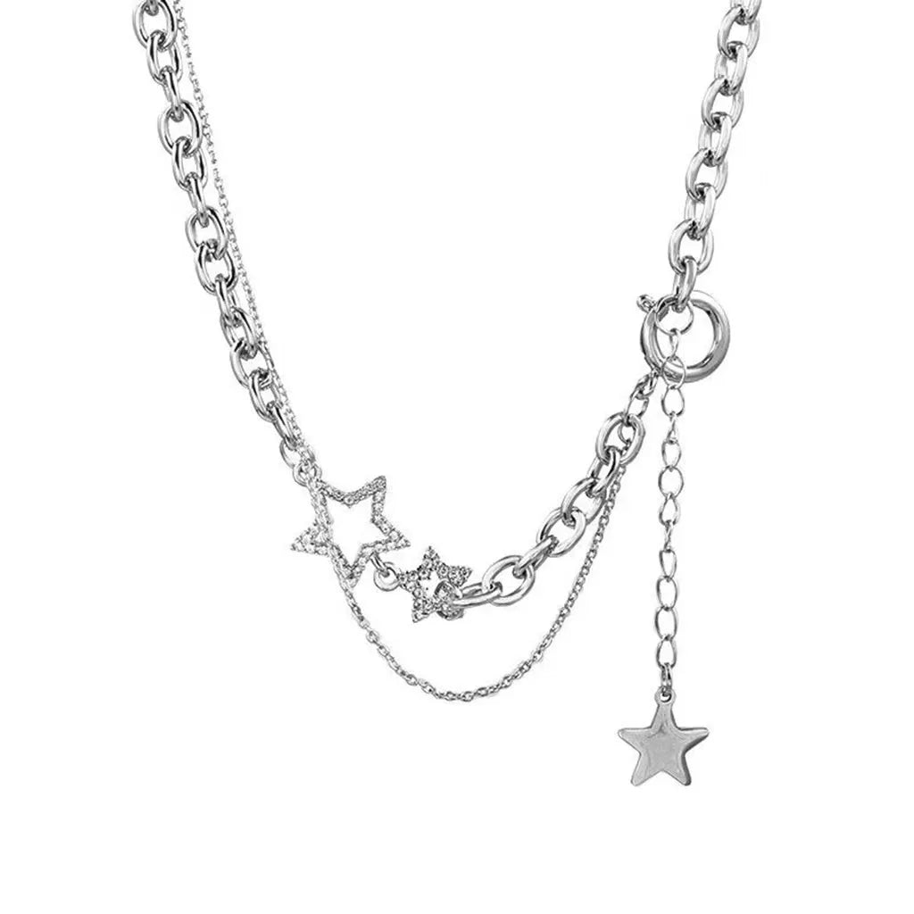 Y2K Star Zircon Pendant Necklace for Women Luxury Sweet Cool Girl Punk Heart Clavicle Chain 2024 New Fashion Jewelry Party Gift