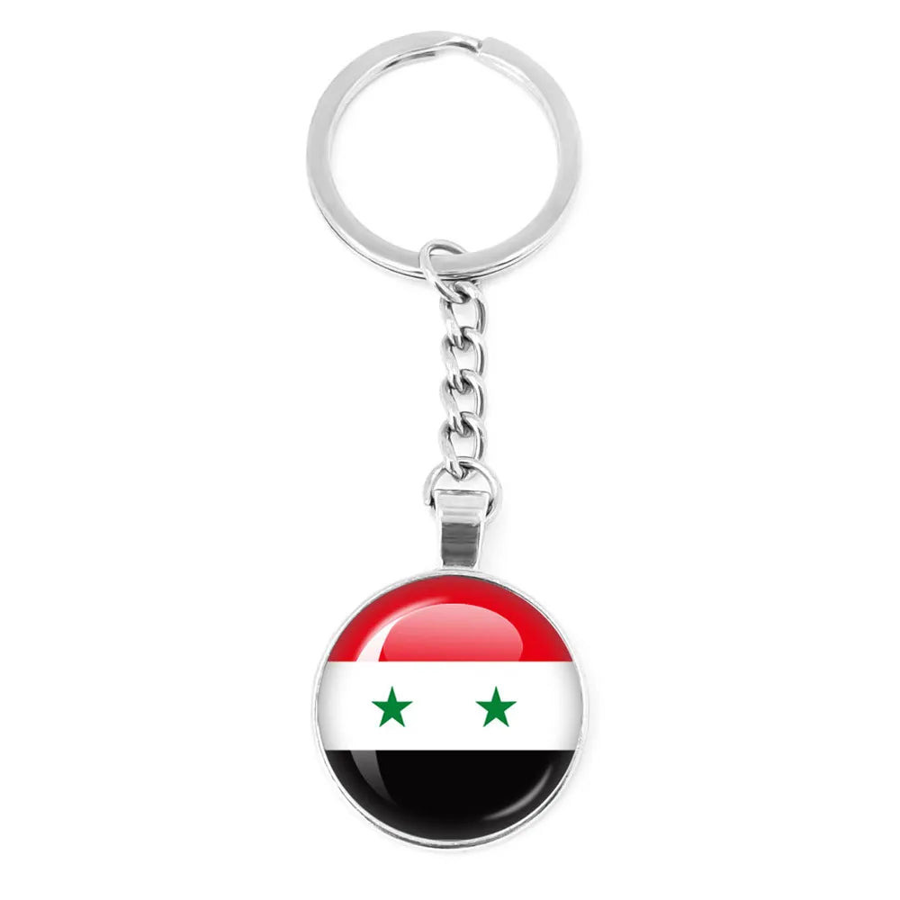 Syria Flag National keychain Glass Cabochon Pendant Keychain For Women Men Charm Car Keyring Creative Fashion Jewelry Gift