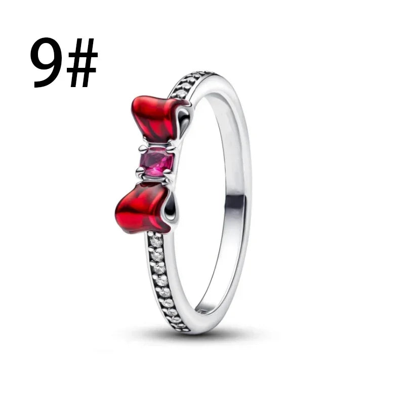 Fine Jewelry Pink Shining Bow Set Ring Earrings Bracelet Necklace Zircon Original 925 Sterling Silver DIY Women DIY Birthdy Gift