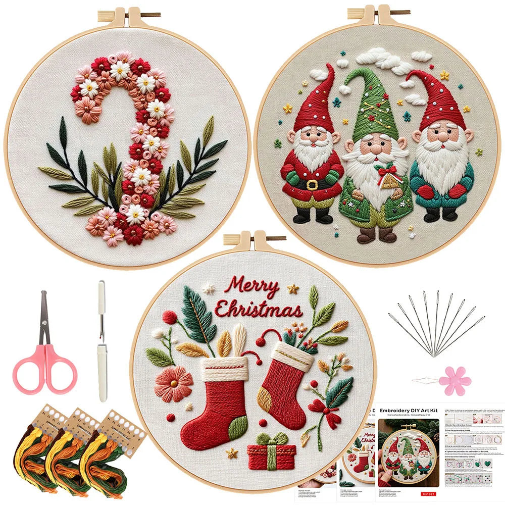 3pcs Set DIY Christmas Embroidery Kit Cross Stitch for Adults Craft Needle Work Home Christmas Decor