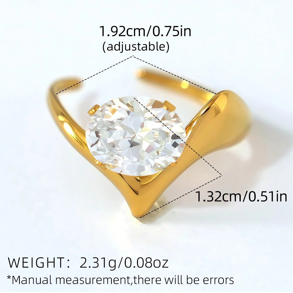Statement Stainless Steel Delicate Shiny Cubic Zirconia Ring High Quality 18K Gold PVD Plated Finger Jewelry Gift