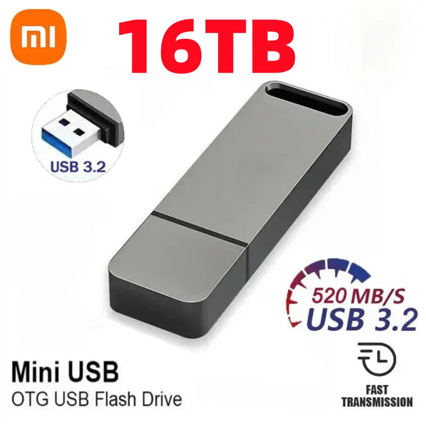 Xiaomi Mijia 16TB Flash Drive OTG USB3.2 High Speed Transfer Pen Drive Key 8TB 4TB Portable Metal Memory Drive Waterproof