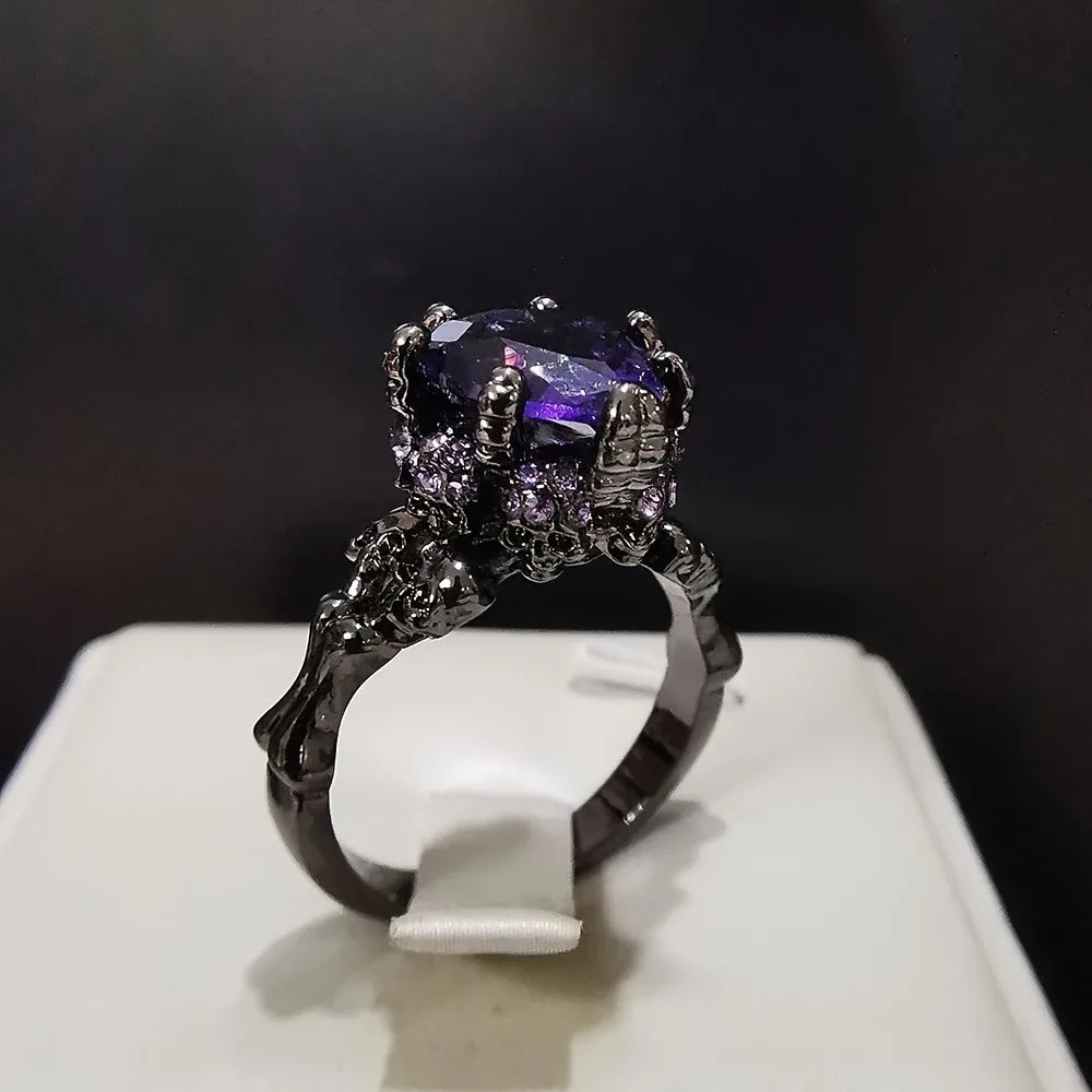 Gothic Skull & Heart-Shaped Zirconia Promise Ring - Perfect Halloween Gift for Her, Hip Hop Style Copper Band