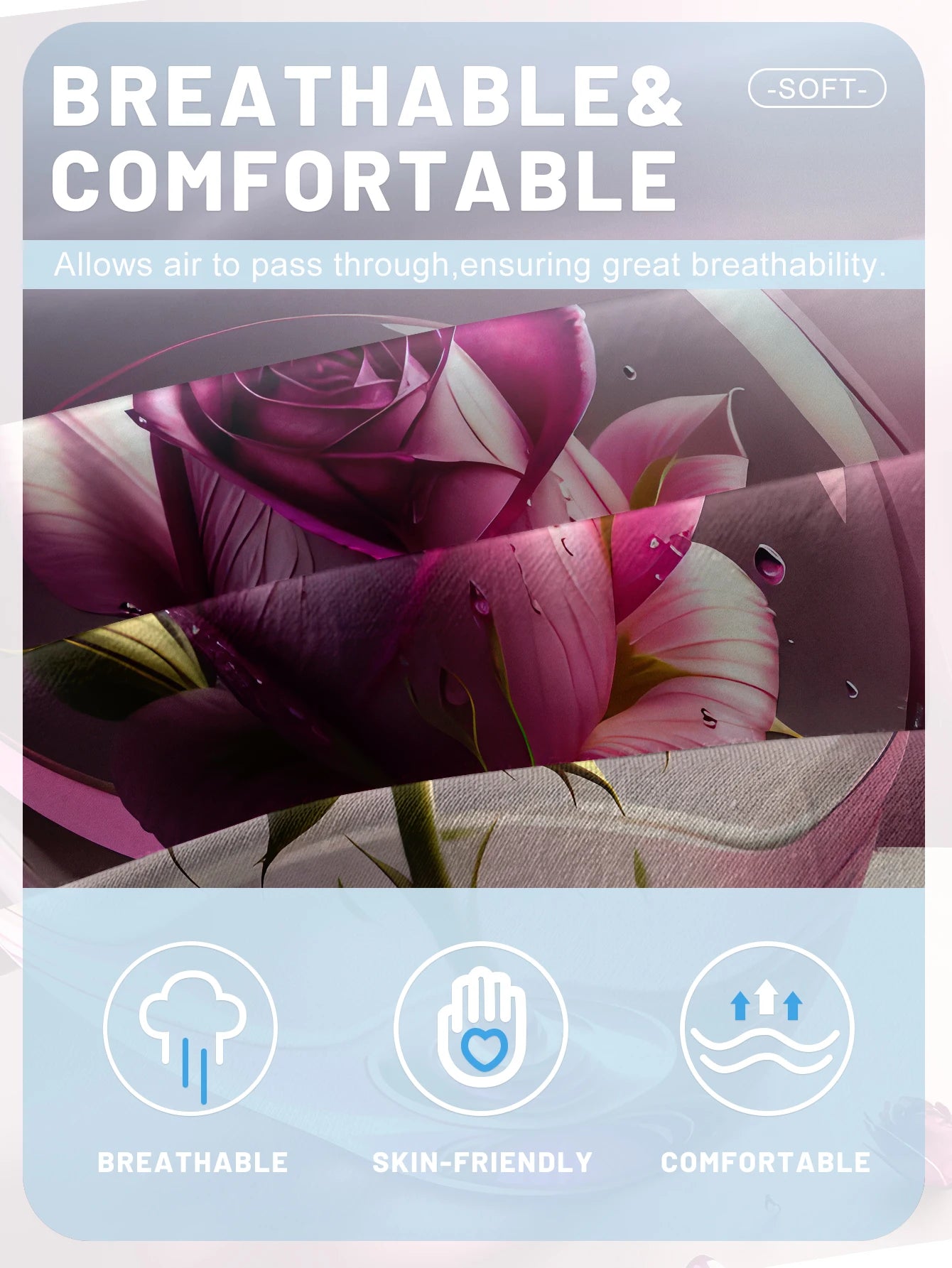 1 Simple modern Plant Flower Pink Rose digital printed frosted Fitted Sheet,bedroom printed bed cover,bedding(No pillowcase)