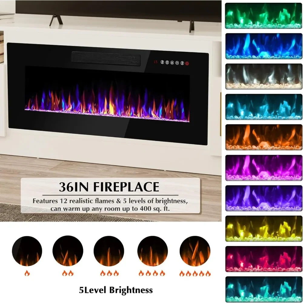 BEST SALE-Fireplace tv Stand with 36 inch Fireplace Up to 80" TVs,70" Modern Wood Media TV Console with Highlight Cabinet for Li