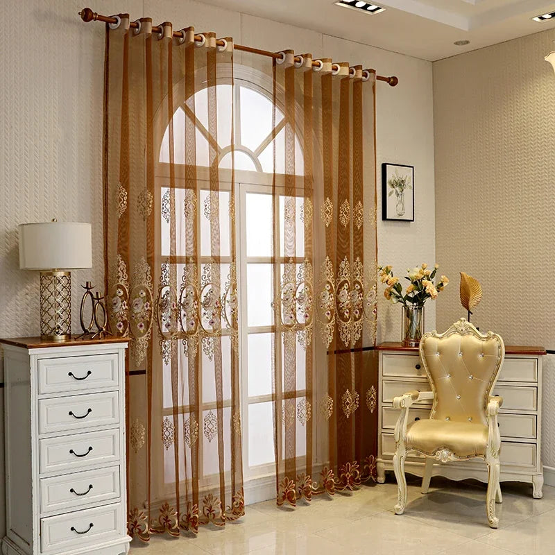 1PC Curtain  Bedroom Living Room Door Curtain Embroidery Bay Window Floor-to-ceiling Windows