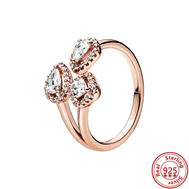 Hot Version Adjustable Ring 925 Silver Moon Dragonfly Leaf Rose Pink Popular Zircon Fit Ring Feminine Charm Jewelry Gift