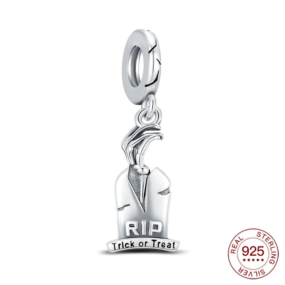 2025 925 Sterling Silver Halloween Charm Spooky Ghost Pumpkin Pendant For Women Men Making DIY Bracelet Party Jewelry Gift