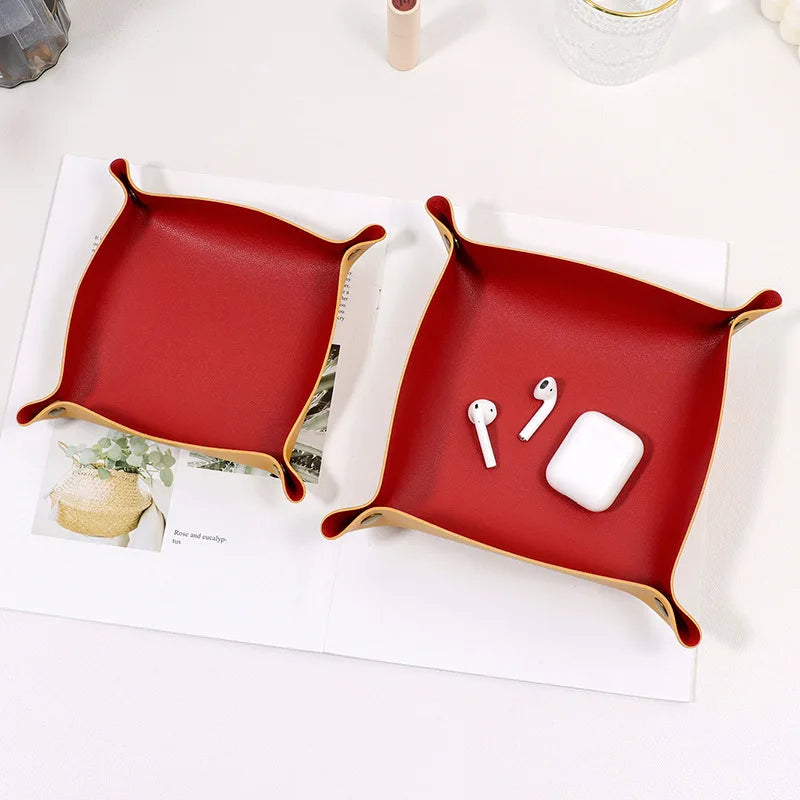 1pc Storage Box Desktop Key Wallet  Tray Valet Trinket Plate Folding Home Decoration Organizer Case