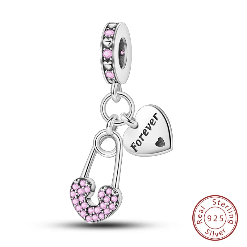 Real 925 Sterling Silver Pink Series Heart Charms Beads Fit Qikaola 925 Original Bracelets DIY Mother's Day Jewelry Gift For Mom