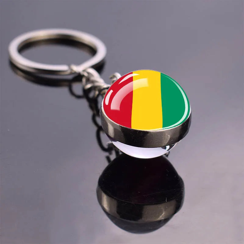 Africa Flag Keychains Algeria Somalia Tunisia Morocco Egypt National Flag Key Chains Double Side Glass Ball Pendant Keyring Gift