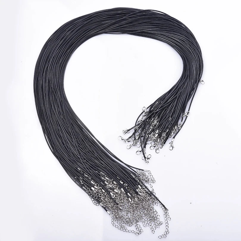10/20/30pcs DIY 50cm Leather Rope Chain Necklace For Women Men Accessories Black Color Braided Adjustable Wax Cord Lobster Clasp