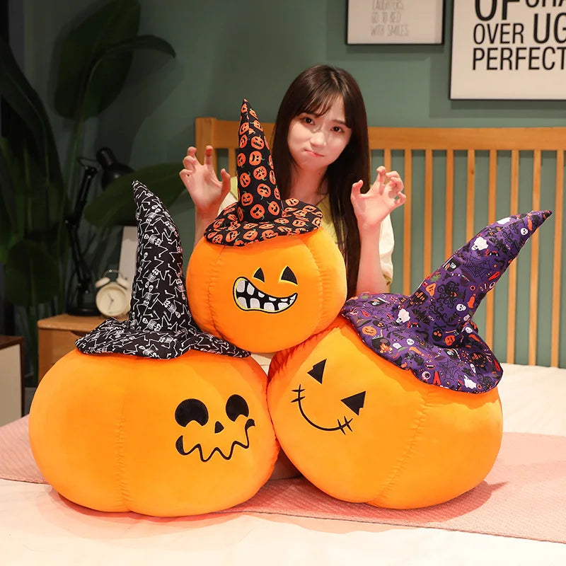 23-60CM Halloween Pumpkin Plush Vegetable Pillow Dolls Horror Wizard Hat Cushaw Shaped Cushion Toys Birthday Christmas Gifts