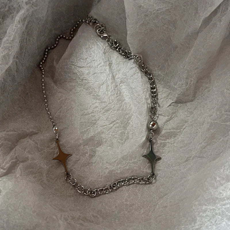 Punk Retro Button Star Pendant Necklace Trendy Delicate Silver Color Unisex Choker Personalised Luxury Jewelry for Women