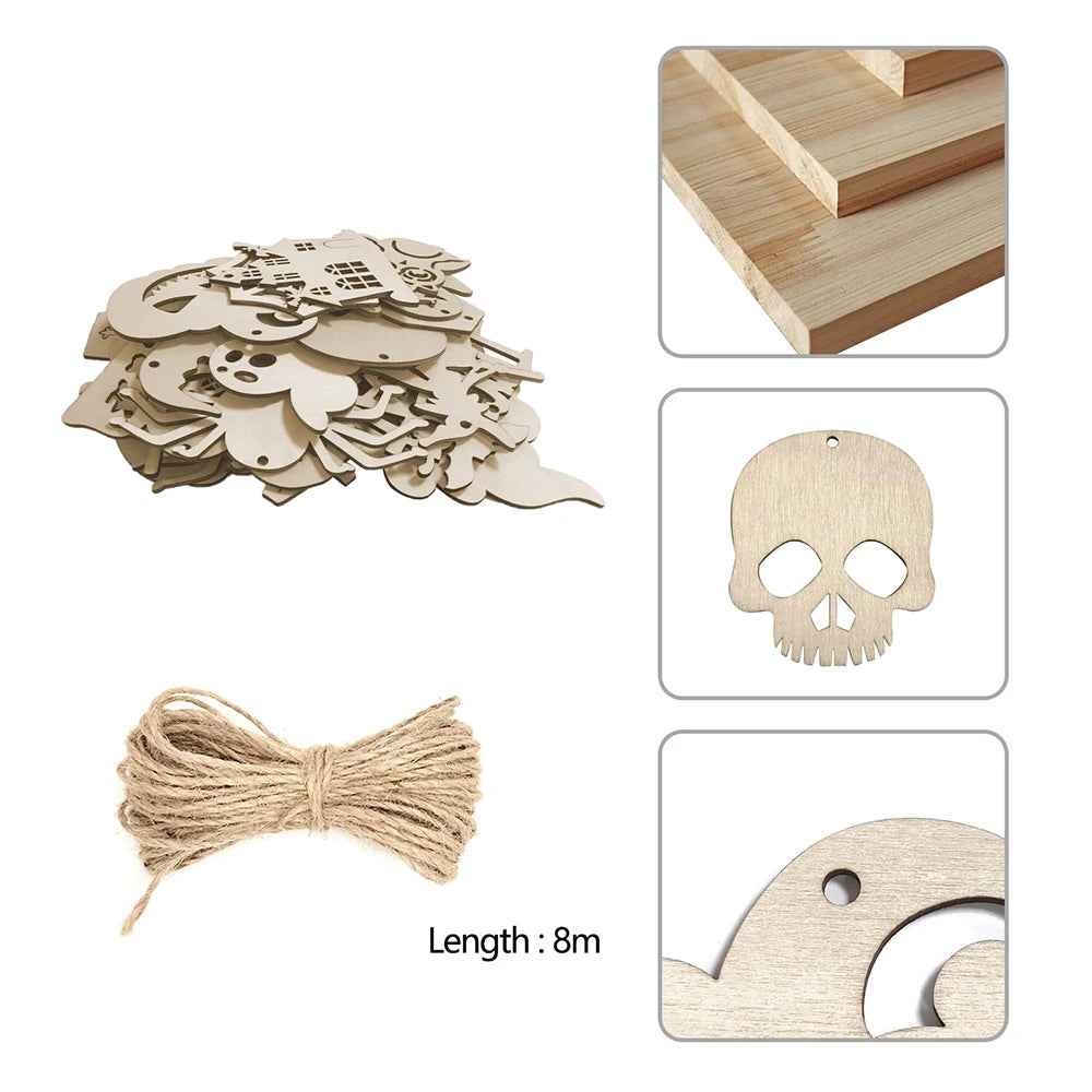 10pcs Halloween Unfinished Wooden DIY Paintings Pumpkin Head Witch Spider Cutout Ornaments Ghost Shapes Wooden Slices Hanging
