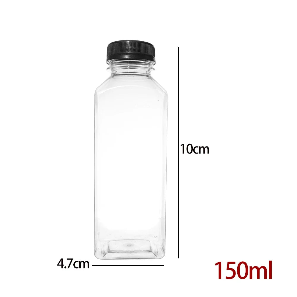 10/1x Transparent Juice Bottles with Caps Empty Clear Containers with Seal Lids for Home DIY Smoothie Milk Water Other Beverages