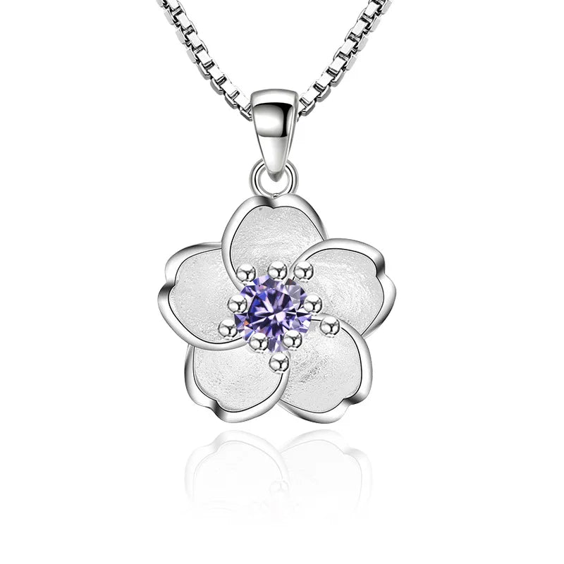 925 Sterling Silver Pink Purple Peach Blossom Necklaces For Women Luxury Designer Jewelry Accessories Wholesale Jewellery