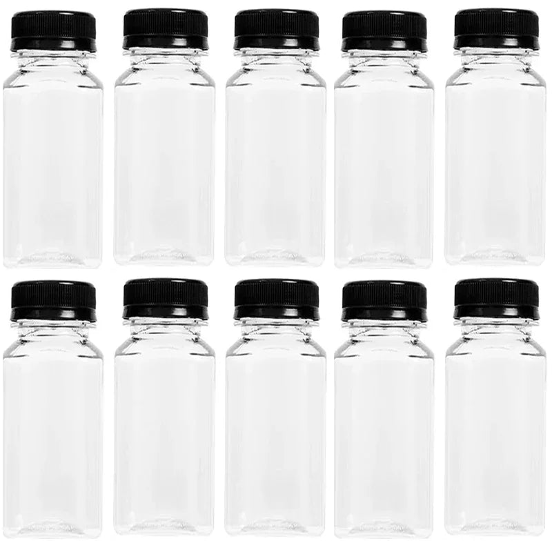 10/1x Transparent Juice Bottles with Caps Empty Clear Containers with Seal Lids for Home DIY Smoothie Milk Water Other Beverages