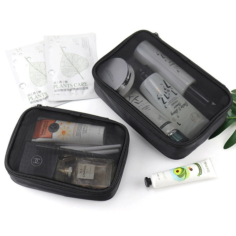 Travel Black Mesh Cosmetic Bag Zipper Makeup Bag For Women Wash Toiletry Bag Makeup Organizer Portable Storage Pouch