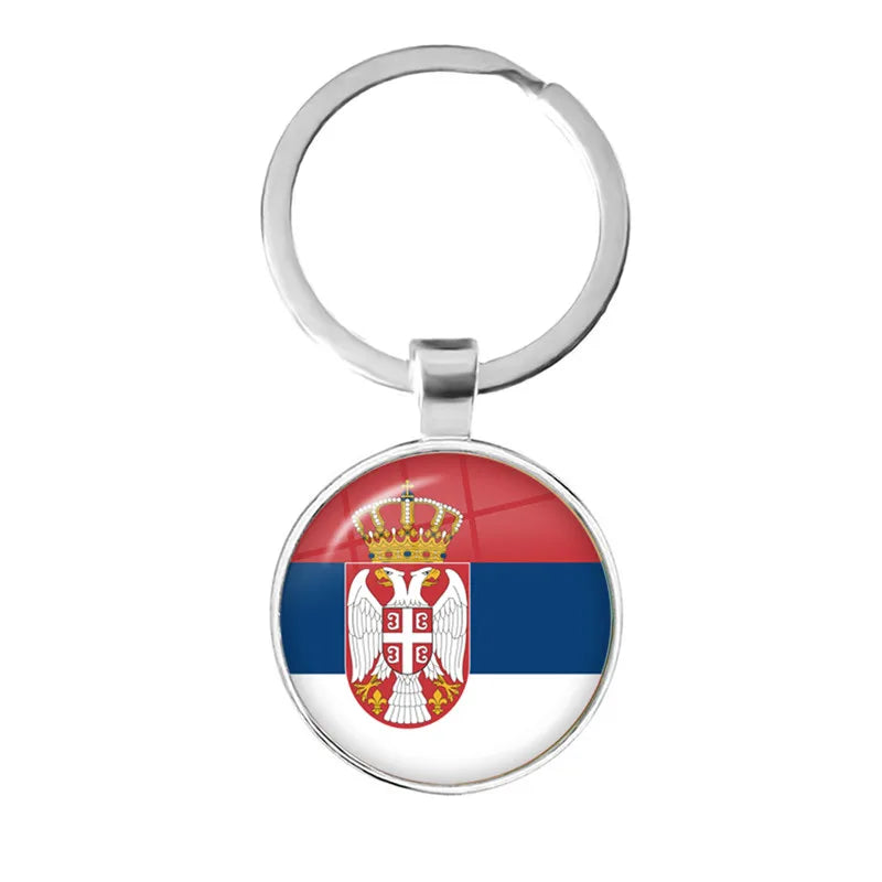 National Flag Round Keychain Korea, Serbia, Russia, Slovenia, Argentina, the United States, Turkey, Spain, Dominica Keyring Gift