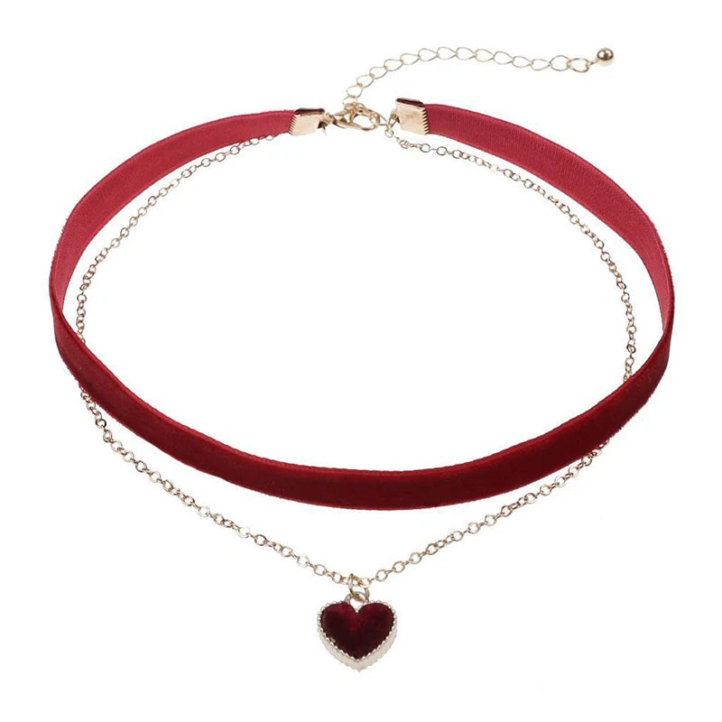 Classic Velvet Choker Necklace Heart Pendant Necklaces For Women Fashion Sweet Personality Pendant Jewelry Valentine's Gift