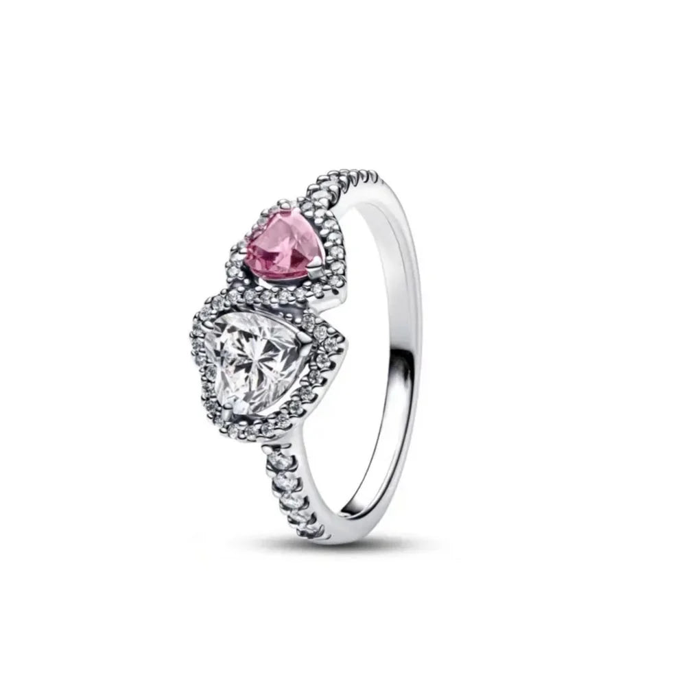 New pink heart-shaped 925 sterling silver love ring CZ zircon inlaid original ring Valentine's Day women's jewelry wedding gift