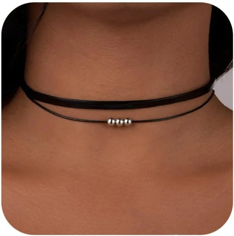 Black Necklaces for Women, Adjustable Layered Velvet Leather Lace Collar choker Necklaces, Goth Jewelry Gifts.