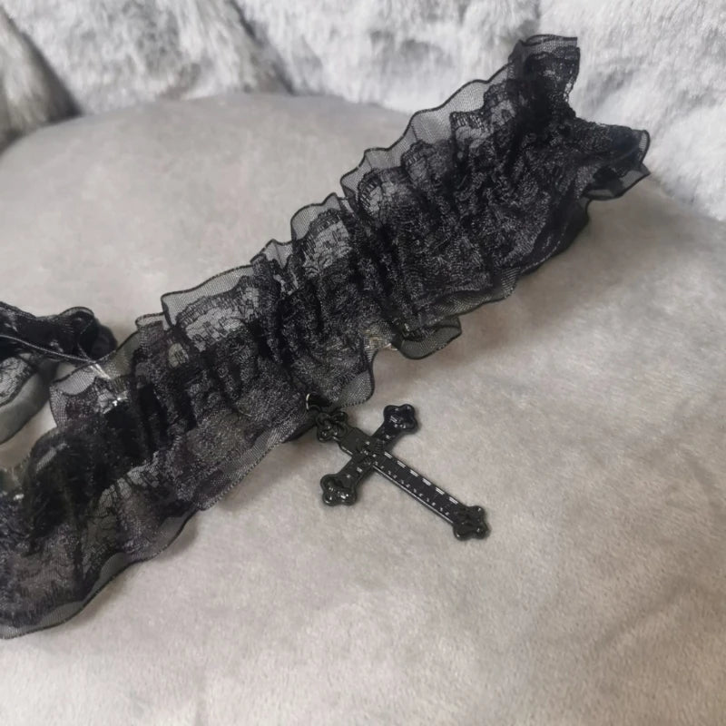 Gothic Lace Choker Necklace for Women Girls Halloween Cosplay Neckchain 634D