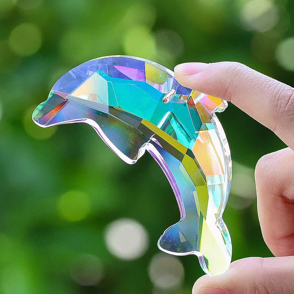 87mm AB Dolphin Shape Crystal Ocean Breeze Suncatcher Glass Prism Hanging Wind Chime Pendant Home Wedding Decoration Accessories