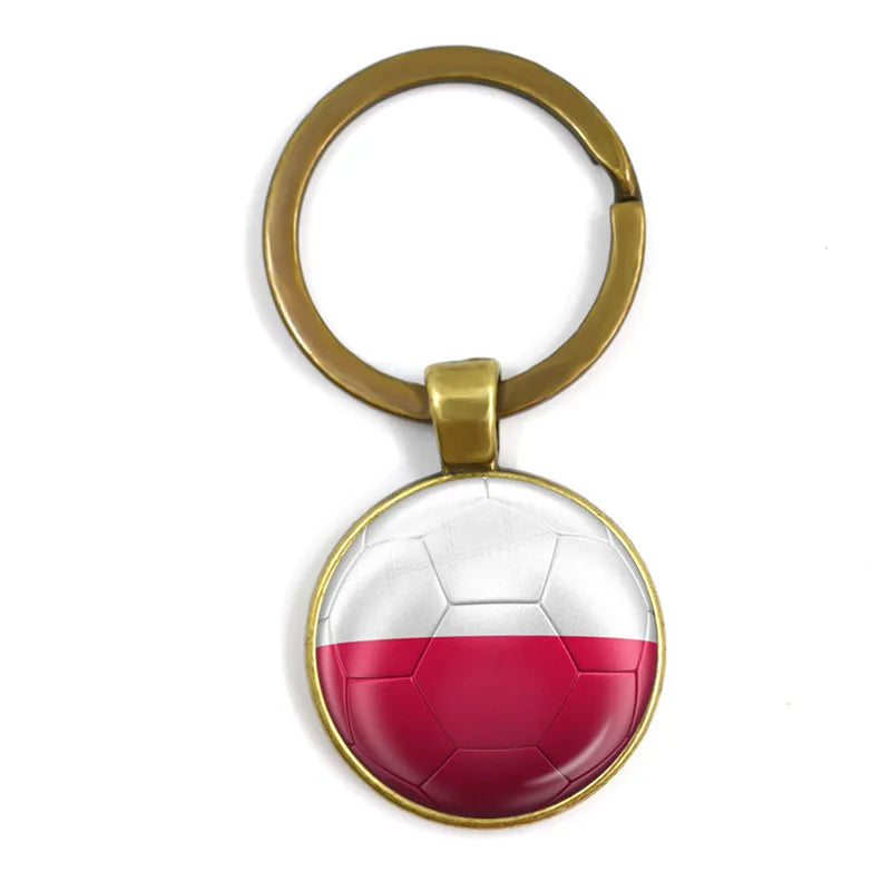 Netherlands,Serbia,Switzerland,Portugal,Poland,Brazil Football Pattern National Flag Glass Cabochon Keychain Fans Commemorative
