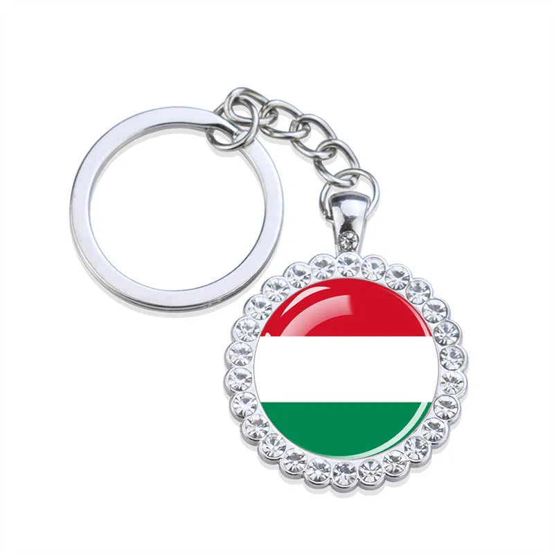 Europe National Flag Keychains Glass Dome Rhinestone Pendant Key Chains Albania Spain Ukraine Russia France Germany Flag Keyring