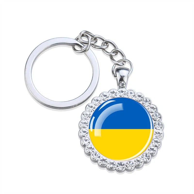 Europe National Flag Keychains Glass Dome Rhinestone Pendant Key Chains Albania Spain Ukraine Russia France Germany Flag Keyring