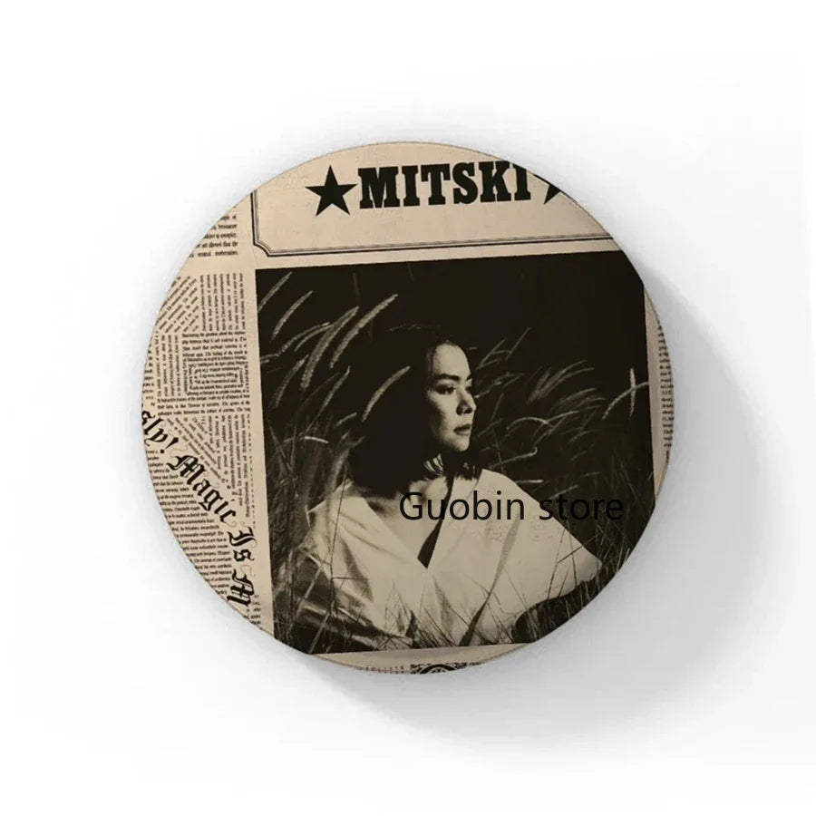 58mm Singer Mitski Enamel Pins Black and White Handmade Brooch Cartoon Cosplay Badge on Backpack Jewelry Accessories Gifts