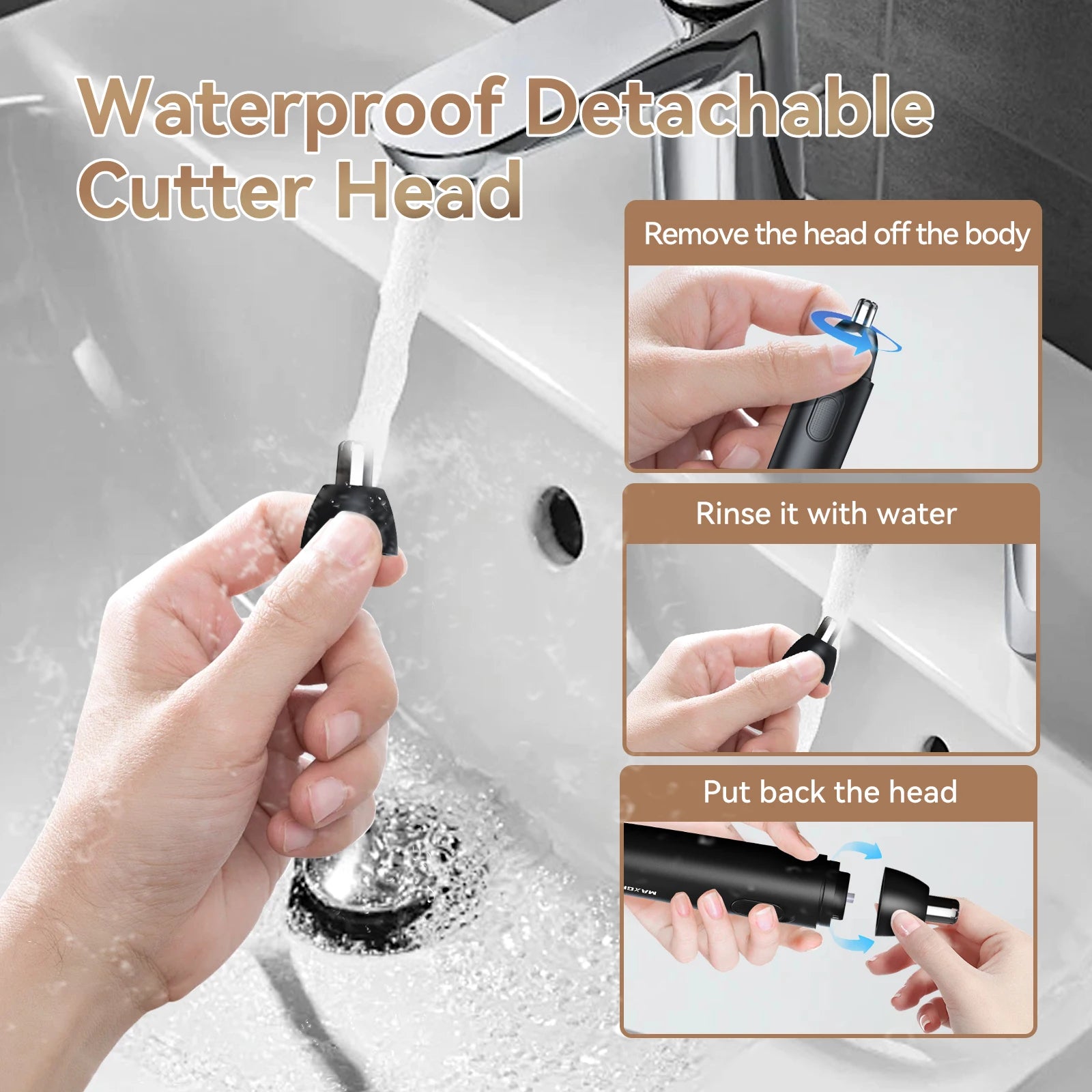 MAXGROOM Nose Hair Trimmer for Men Rechargeable 360 Rotating Dual-Blade Electric Shaver Eyebrows Nose Hair Trimmer Painless Safe