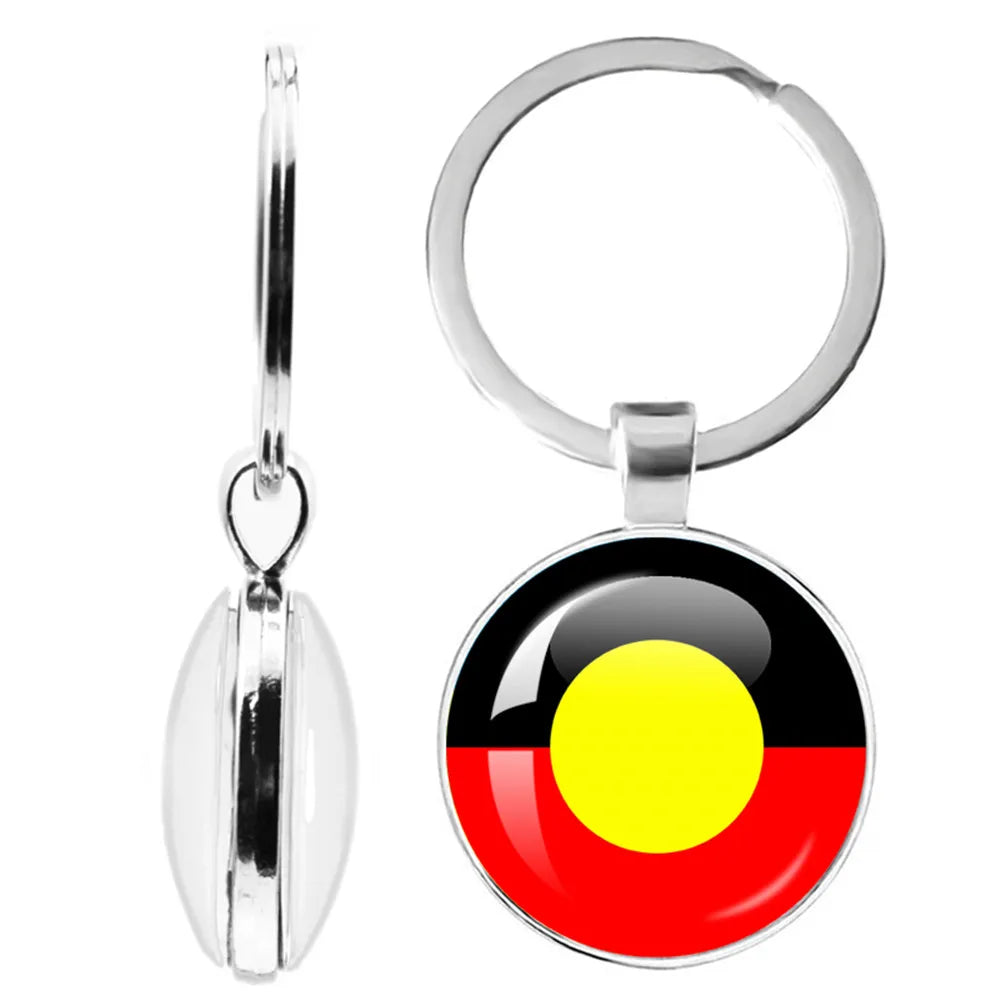 Australian Aboriginal Flag National Emblem Dangle Glass 25mm Key Chain Fashion  Key Chains Glass Cabochon Lady  Key Chains Jewel