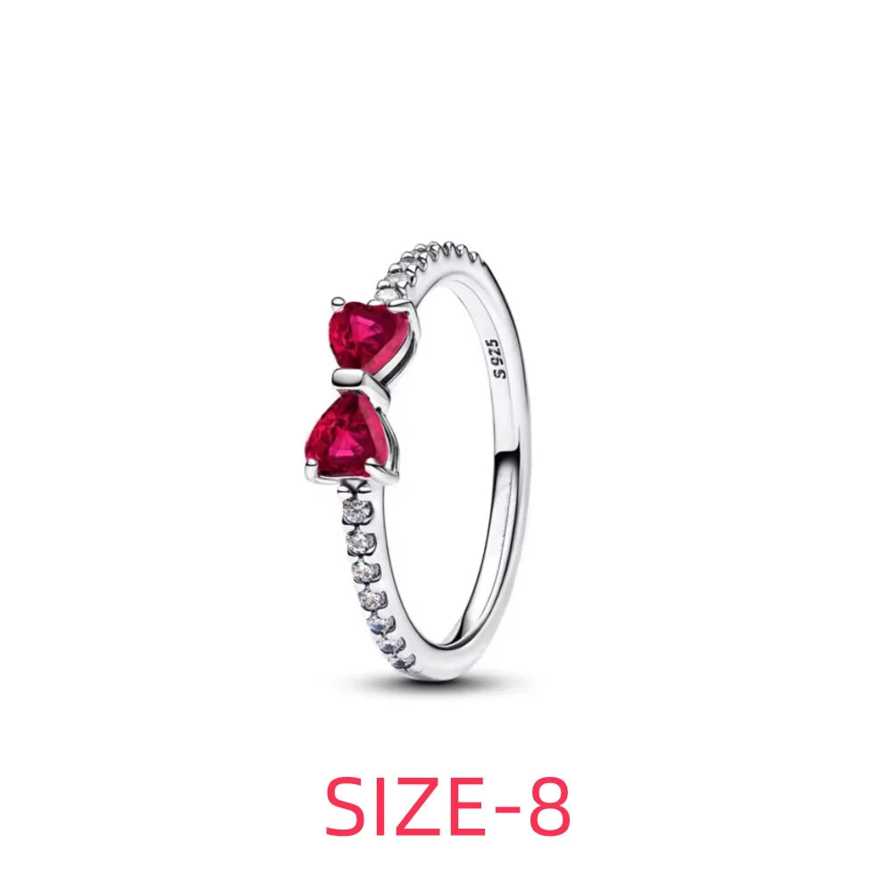 Original 925 Sterling Silver Colorful Bow Set Necklace Ring Earring Crystal For Women Valentine's Birthday Gift DIY Jewellery