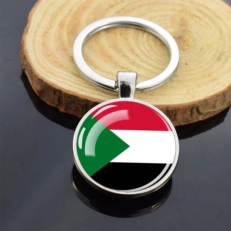 Africa Countries Flag Keychains Double Sided Glass Dome Pendant Key Chains Algeria Somalia Tunisia Morocco Egypt Flag Keyring