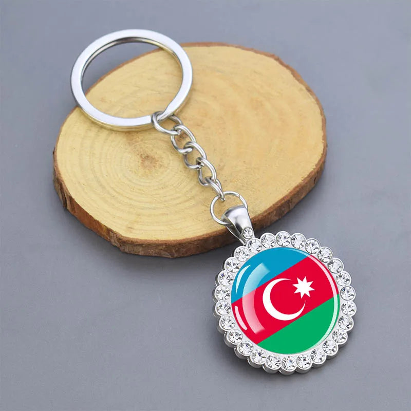 Arab National Flag Keychains Algeria Yemen Tunisia Saudi Arabia Egypt Glass Dome Rhinestone Key Chain Flag Jewelry Keyring Gift
