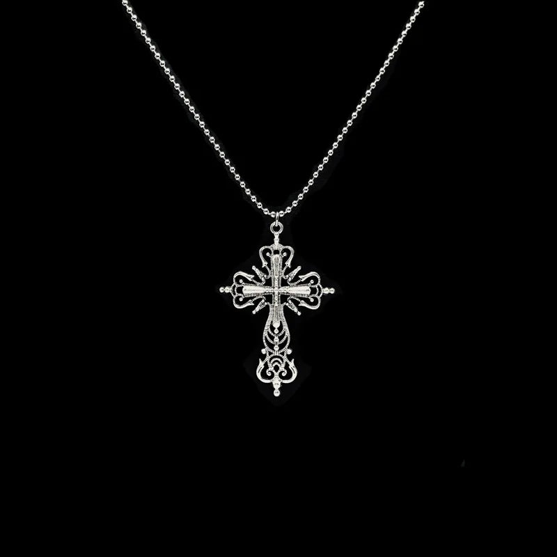 Gothic Big Zircon Cross Necklace Unisex Y2K Irregular Goth Large Cross Pendant Necklaces  for Men Women Couple Necklace Jewelry