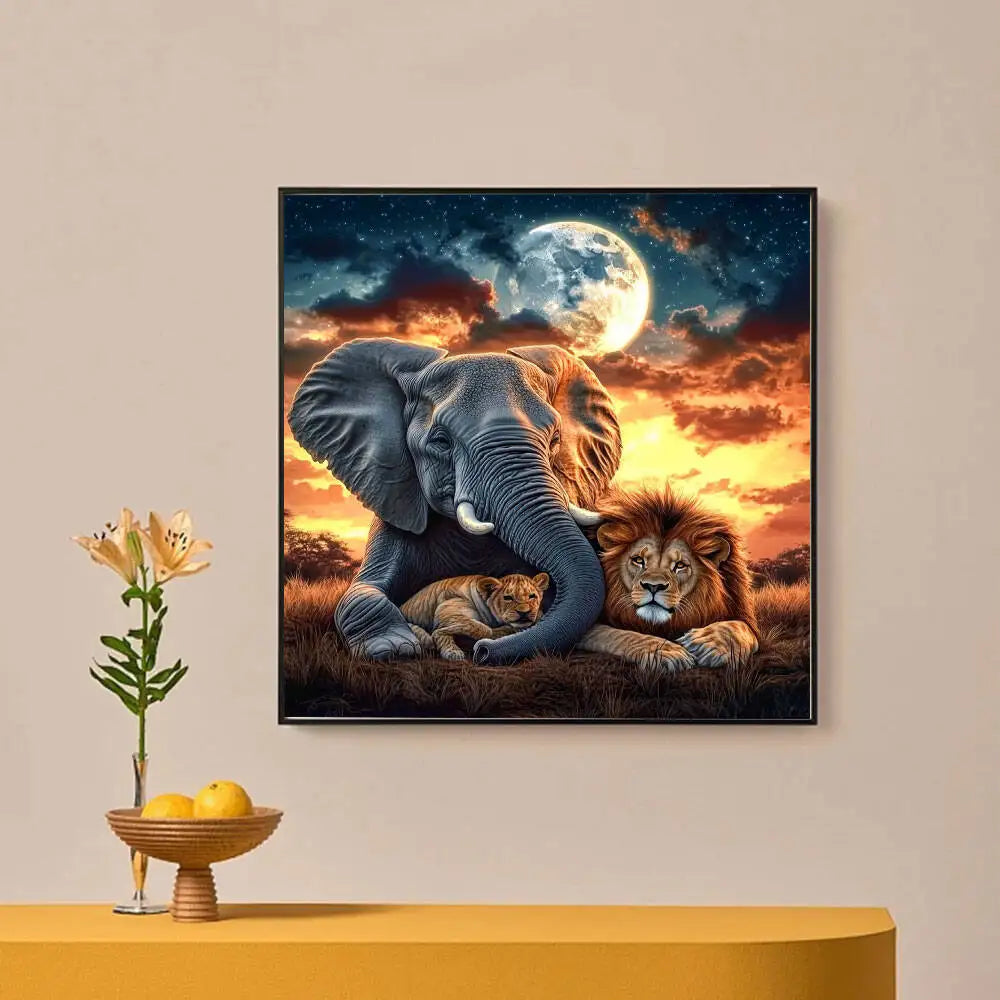 Huacan Diamond Painting Elephant Lion Diy Full Mosaic Art Rhinestone Embroidery Africa Wild Animal Picture Wall Decor