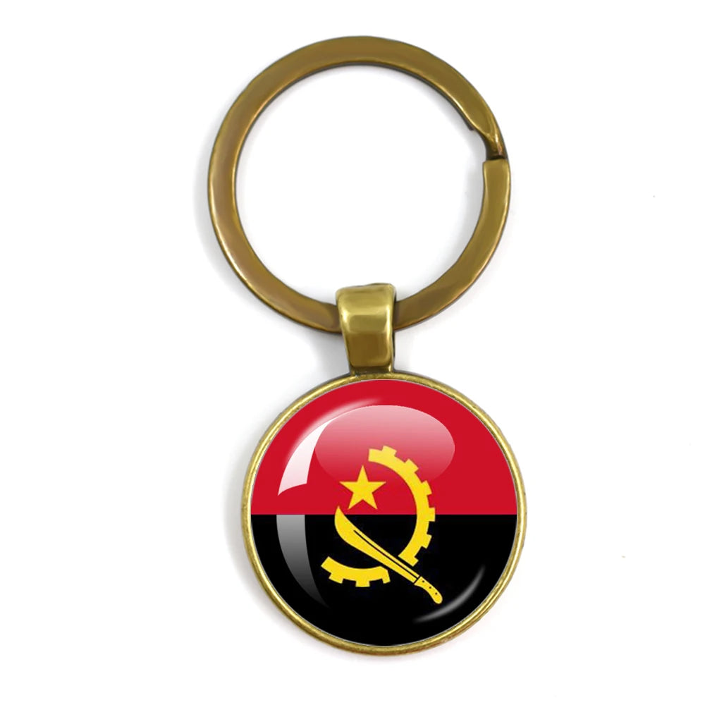 France,Poland,PuertoRico,Montenegro,Yugoslavia,Angola,Philippines,Japan,Senegal Glass Cabochon National Flag Keychain Keyholder