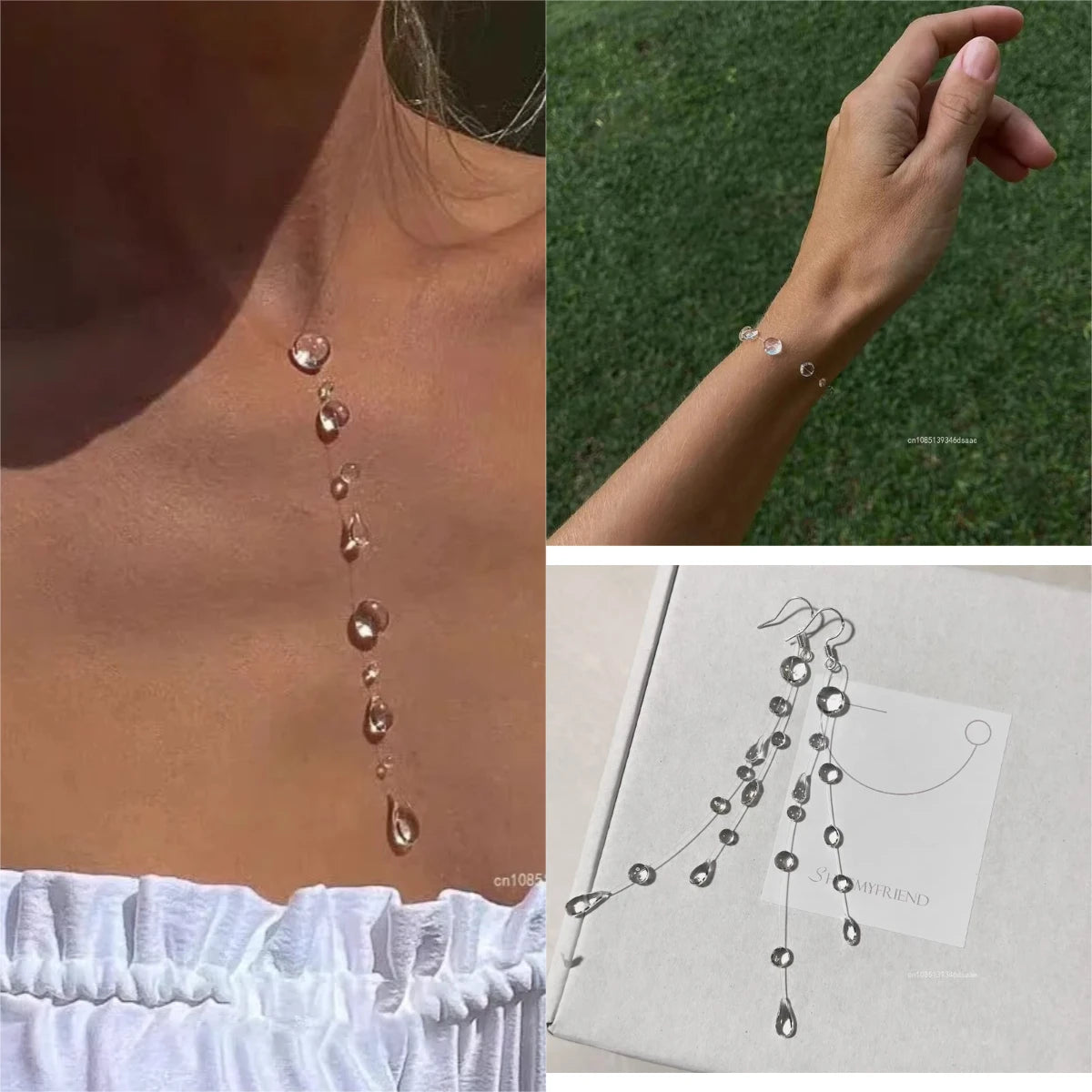 Handmade Water Drop Necklace, Raindrop Earrings, Resin Ice-Clear Dewdrop Jewelry, Alloy Women's Elegant Accessories
