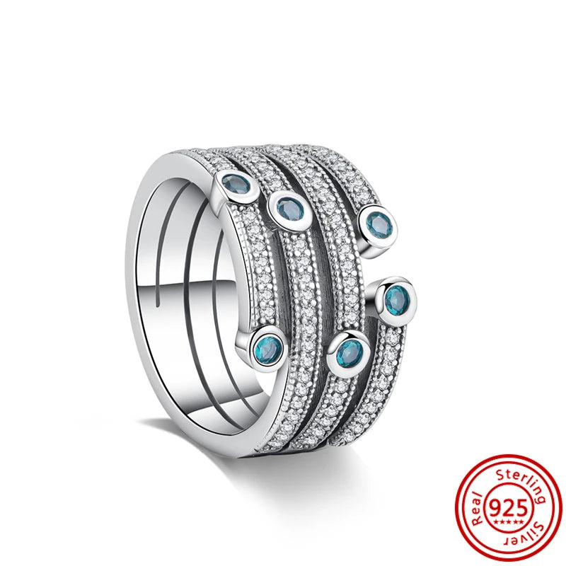 Sale 925 Sterling Silver Women Rings Moon Four Leaf Clover Snowflake CZ Original Sparkling For Women Pantaro Jewelry Anniversary